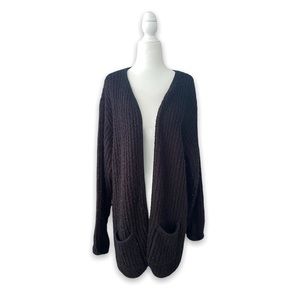 Wool black long cardigan with pockets